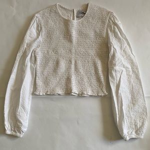 Smocked white crop top long sleeve